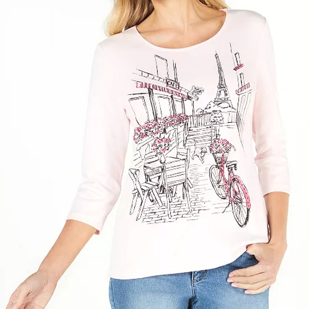Karen Scott Paris 3/4 Sleeve Length Shirt Blush Color Size Medium